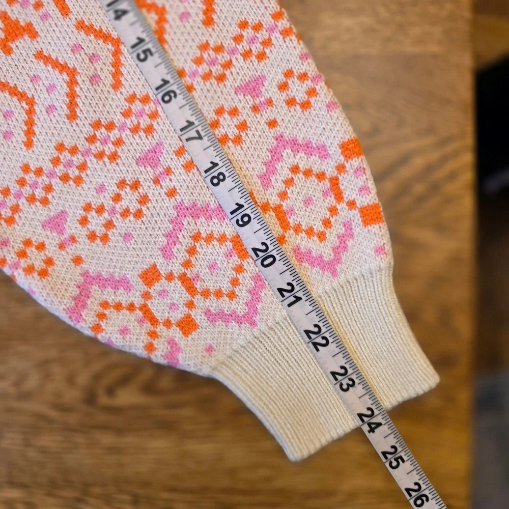 HM Divided Womens M Fair Isle Sweater Pink Orange‎ Geometric Nordic Preppy Cozy